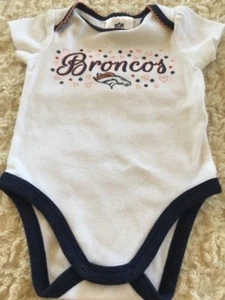 Denver Broncos Football Girls White Blue Short Sleeve One Piece Heart 0-3 Months - Picture 1 of 7