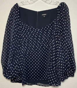Express dunkelblau gepunktet Puffärmel Bluse quadratischer Ausschnitt Oberteil XL - Bild 1 von 4