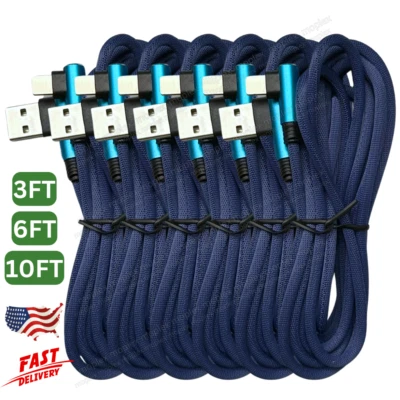 3/6/10Ft 90 Degree Right Angle Charger Cable Charging Cord For Apple iPhone iPad - Image 1 of 4