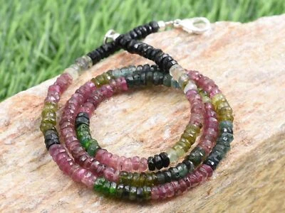 Collar facetado rondelle de piedras preciosas multiturmalina de alta calidad genuina de 4 mm 18" Foto 1 de 4