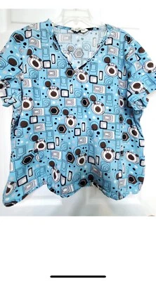 Comfy Cotton Scrubs Scrub Top Size Large Geometric-Chest 27.5"/L25.5 - Image 1 of 4