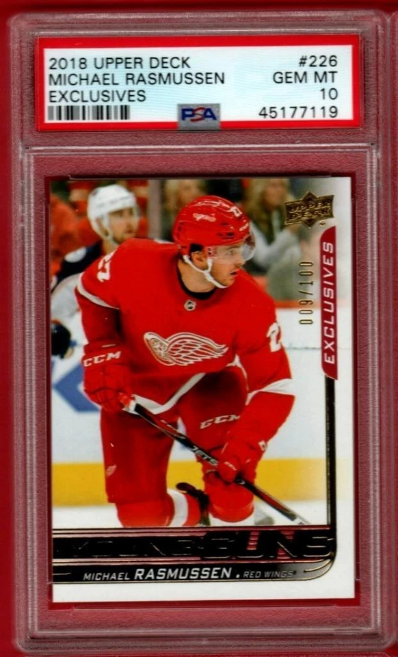 2018-19 UD EXCLUSIVES MICHAEL RASMUSSEN ROOKIE /100 PSA 10 POP=2 YOUNG GUNS YG - Image 1 of 1