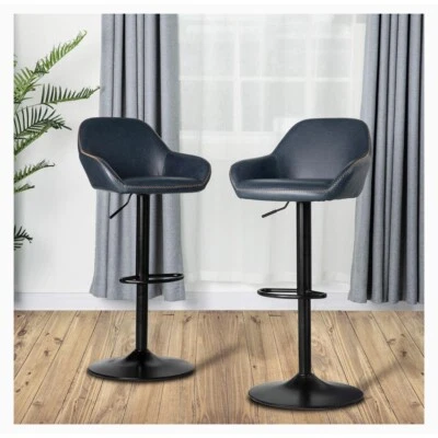 Glitzhome Mid Century Leather Bar Stools Set of 2, Dark Blue - Image 1 of 4