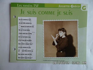 CARTE FICHE PLAISIR DE CHANTER JULIETTE GRECO JE SUIS COMME JE SUIS - Picture 1 of 1