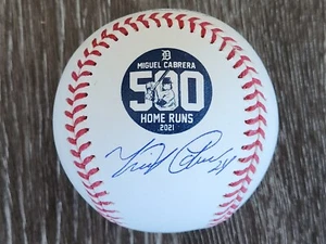 Miguel Cabrera Autografo 500 Home Run Baseball Detroit Tigers - QR code Beckett - Foto 1 di 3