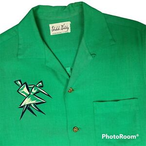 Vtg 50s Waikiki Holiday Silk Rayon HAWAII DANCE Velvet Bowling Loop Collar Shirt