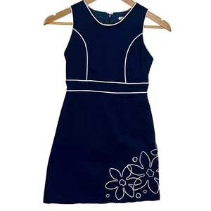 Navy Sleeveless KC Parker Girls Dress 8 White Piping Floral Embroidery Dressy - Picture 1 of 7
