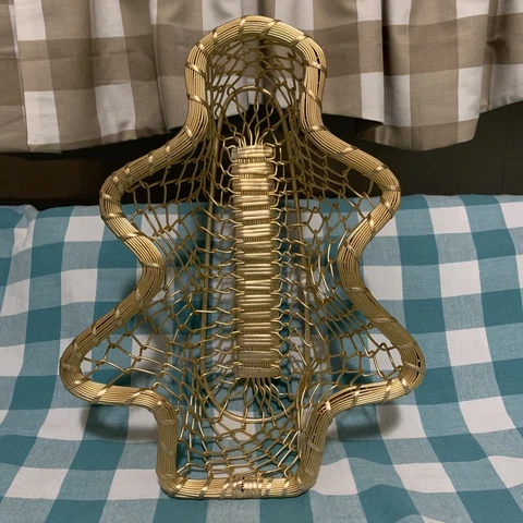Holiday Christmas Tree Basket Vintage IHI Woven Gold Tone Metal Centerpiece Cover