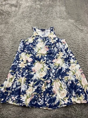 Ralph Lauren Dress Girl Large 12-14 Blue Floral Drop Waist Ruffled Lined A-Line - Image 1 of 4