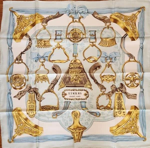 Bufanda de seda HERMES "Etriers" Carre 90 RARA de Francoise de la Perriere - Imagen 1 de 24