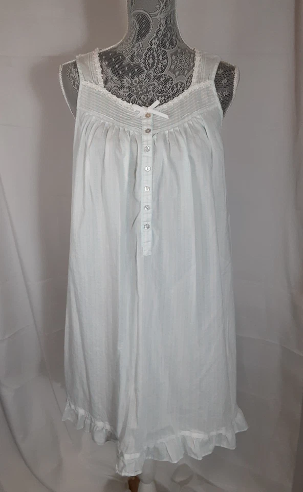 Eileen West Nightgown Women's Size S Gown Cotton W/ Lace White/Blue - Image 1 of 4