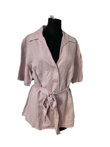 Lane Bryant Linen Blazer  Cardigan Purple Buttons Belted Short Sleeves 22/24 - Picture 1 of 5