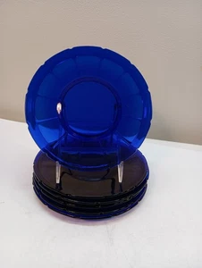 6 Vintage Cobalt Blue Plates with Pattern 8" - Picture 1 of 6