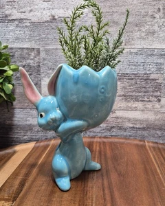 Vintage Easter Bunny Handmade Pottery Ceramic Planter Figurine Decor 1960s Craft - Picture 1 of 10