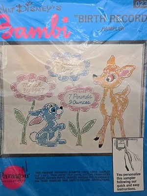 Antigo 1967 Paragon Disney BAMBI THUMPER REGISTRO DE NASCIMENTO Amostrador Agulha KIT 0235 - Imagem 1 de 4
