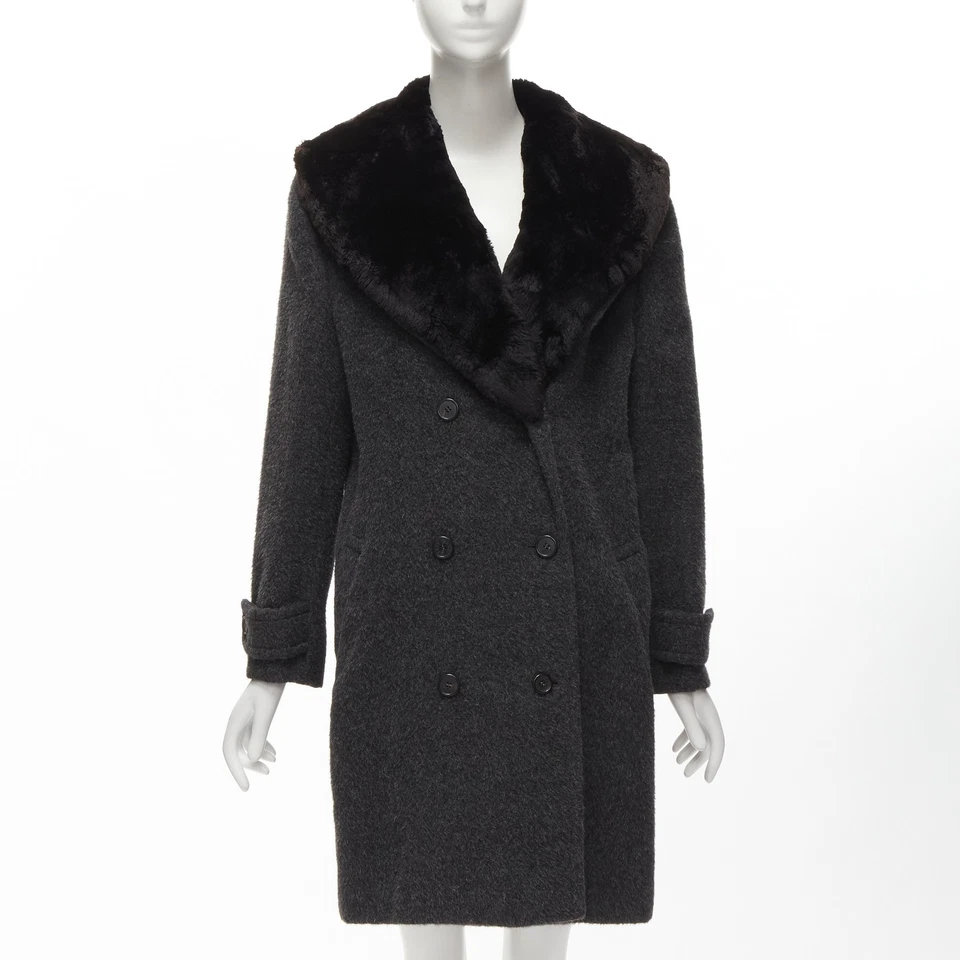 GUCCI Tom Ford Vintage grey alpaca fur collar double brested winter coat IT42 M - Image 1 of 4