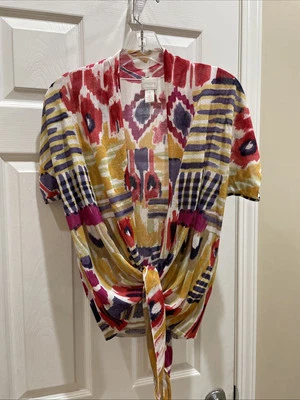 Chicos Womens Cardigan Pretty Purple, Gold Red  Open Front Cardigan size 1 - Image 1 of 3