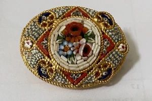 Vintage Micro Mosaic Brooch PiItalian Millefiori Flower 1.5" Oval Pin Italy 1960 - Bild 1 von 3