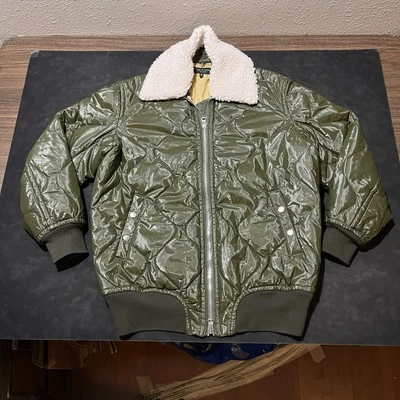 Rag & Bone Shearling Jacket Men Army Field Sherpa Bomber Satin Olive Top Gun - Image 1 of 4