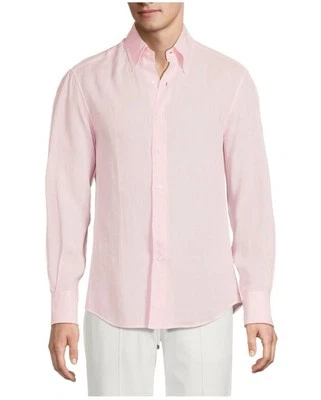 New Brunello Cucinelli Slim Fit Linen Button Down Men Shirt Pink XL XXL XXXL - Image 1 of 3