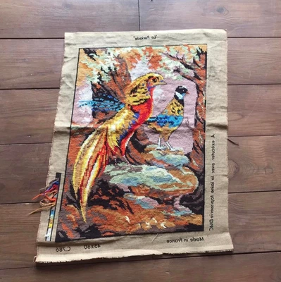 Vintage DMC C786 Tapisserie “La Pariade” Faisans Dorés Forêt France 35 x 48 cm - Photo 1/3
