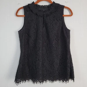 J.Crew Top sin mangas de encaje floral superpuesto ojo de cerradura cuello talla S negro caprichoso - Imagen 1 de 8