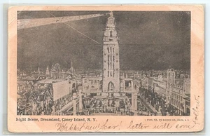 Postal The Tower by Night Dreamland Coney Island New York Glitter publicada 1906 - Imagen 1 de 2