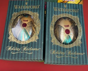 Waterford 2 Christmas Ornament Heirloom Limited Edition 1998 Dated Egg Happiness - Picture 1 of 8