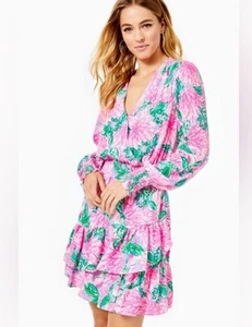 Lilly Pulitzer 🌴Cristiana Stretch Long Sleeve Minidress *MINT* Pink Green 00 - Picture 1 of 12