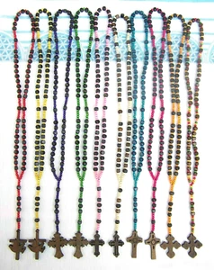 10 Pcs Set Black Blue Brown Square Wooden Beads Multi Color Rosary Wood Cross - Picture 1 of 12
