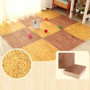 2x2 FT Floor EVA Foam Mat Puzzle Tiles Waterproof Wood Grain Gym Exercise Yoga - Picture 1 of 19