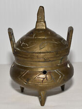 Antique 19C Chinese Brass Censer Solid Brass Incense Burner with Lid Signed