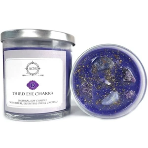 Vela de chakra de soja de tercer ojo con cristales hierbas yoga magia conexión a tierra wicca pagana - Imagen 1 de 1