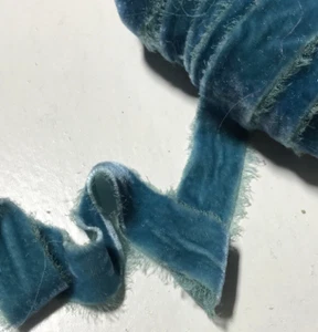 Hand Dyed Victorian Blue Silk Velvet Ribbon ( 4 Widths to choose from) - Picture 1 of 4