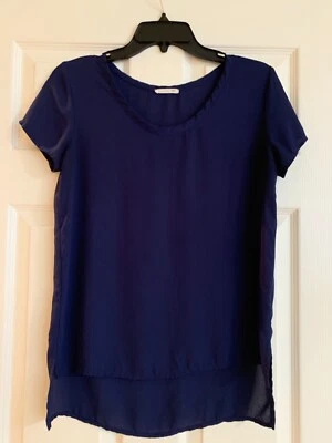 Blusa Soprano para mujer azul marino transparente manga corta talla XS Foto 1 de 3