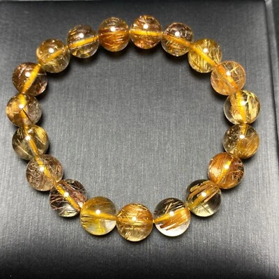 10mm Natural Copper Rutilated Quartz Stretch Crystal Beads Bracelet B54 - Image 1 of 4