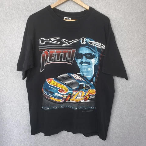 VTG 1998 Kyle Petty #44 Nascar All Over Print Hot Wheels Black T Shirt Sz Large Cover