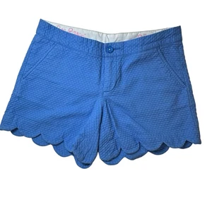 Lilly Pulitzer The Buttercup Shorts Scalloped Blue Textured Size 0 Preppy Summer - Picture 1 of 12