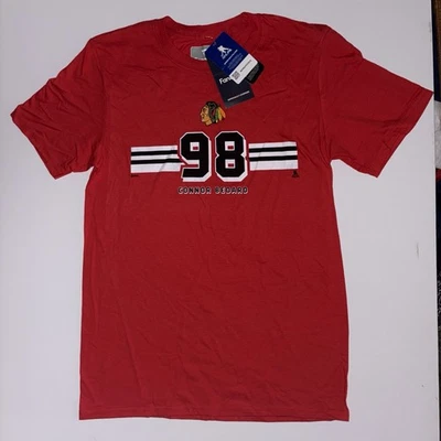 Connor Bedard Fanatics #98 Blackhawks Stripes Red Small T shirt NEW - Image 1 of 4