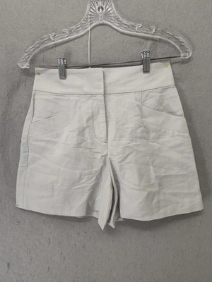 Pantalones Cortos Club Monaco Mezcla de Lino Mujer 0 Gris Claro Tiro Alto Bolsillos de Verano Foto 1 de 4