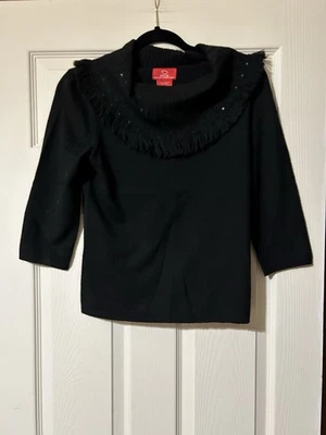 Oscar de la Renta Mujer Talla S Capucha Cuello Suéter Flecos Lentejuelas Minimalista Regalo Foto 1 de 4