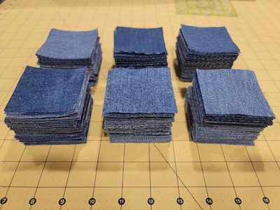 250 Blue Jean Upcycled Denim Quilt Squares 2.5" x 2.5" - Image 1 of 4