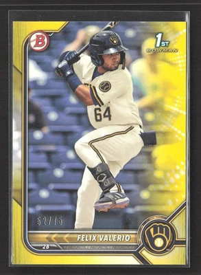 2022 Bowman - Prospects Felix Valerio #BP-128 (RC) Yellow /75 - Image 1 of 2