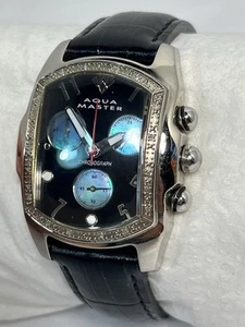 AQUA MASTER Ladies Chronograph Diamond Bezel Date Watch w/Leather Strap - Picture 1 of 17