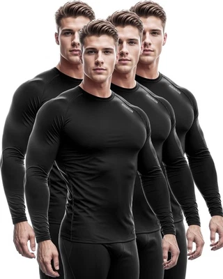 4 Pack Men's Compression Shirts Top Long Sleeve Sports Baselayer Workout Runn... - Image 1 of 4