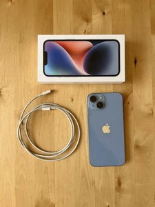 iPhone 14 128 Go Bleu – Parfait état – Débloqué – Boîte + Cable - Photo 1/7