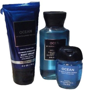 BATH & BODY WORKS 3pc Travel Gift Set OCEAN Body Cream And Wash Sanitizer NEW - Picture 1 of 2