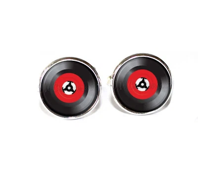 Gemelos redondos de metal de vidrio hechos a mano estilo vintage de 45 vinilo regalo para él Foto 1 de 3