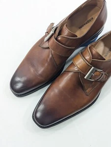 Magnanni 10 M Cognac Brown Leather Monk Strap Buckle Dress Shoes 18398 - Picture 1 of 8