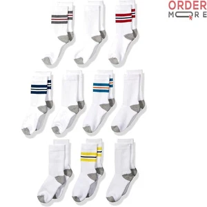 Boys' Cotton Crew Sports Socks 10 Pack Comfortable Durable Multi-Color - Picture 1 of 4